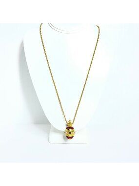 Joan Rivers Gold Tone Necklace W/ Red Enamel And Rhinestone Egg Pendant (6377)